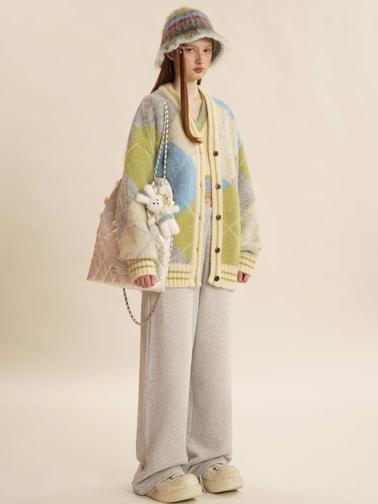 V-neck loose knit cardigan sweater【s0000006000】