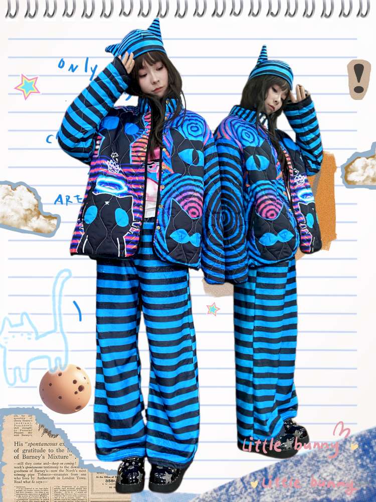 Striped Blue Cotton Jacket Coat【s0000015055】