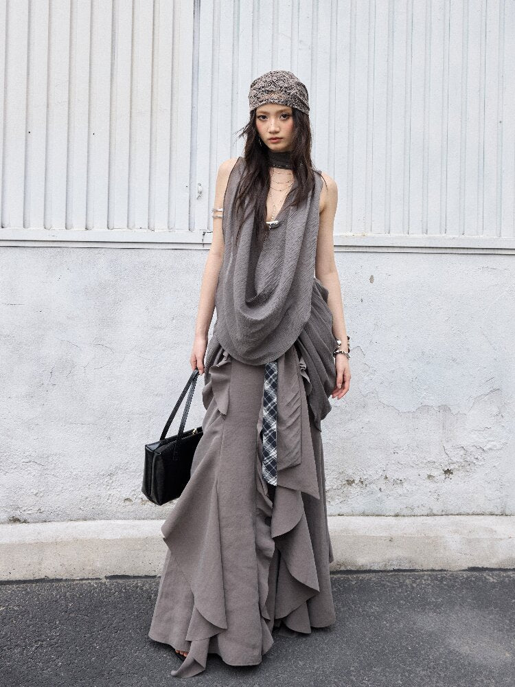 Modern Sculptural Pleated Vest【s0000016864】