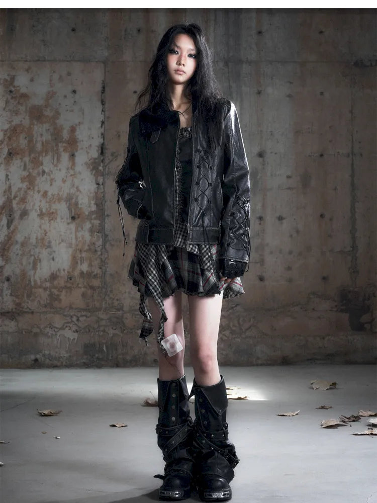 Strappy Slim-Fit Diagonal Zipper Coat【s0000013957】