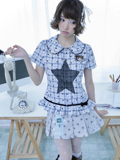 Pleated Star Pattern Mini Skirt【s0000017128】