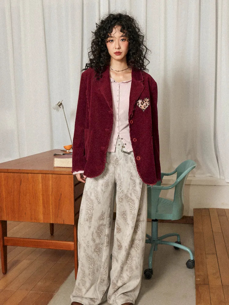 Retro British-Style Corduroy Embroidered Blazer【s0000013998】
