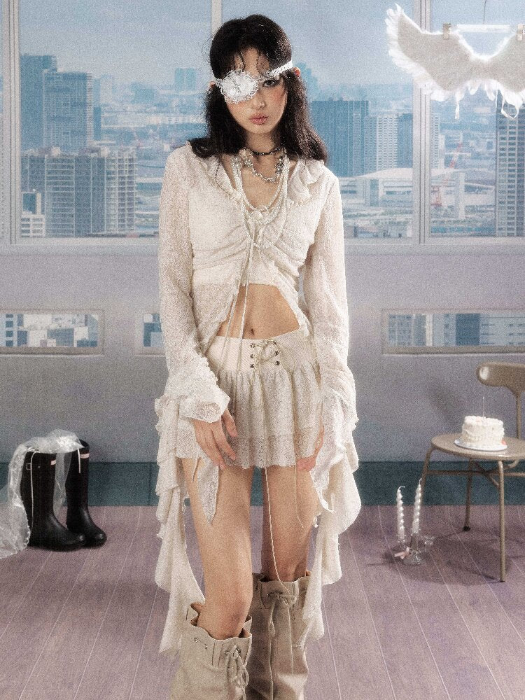 Irregular Ruffled Lace Shirt【s0000016280】