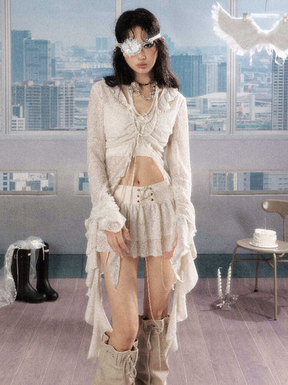 Irregular Ruffled Lace Shirt【s0000016280】