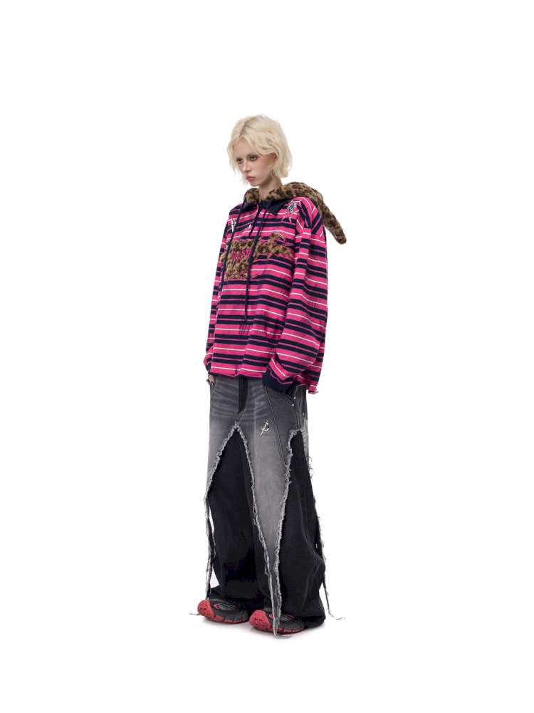 Pink Striped Leopard Cat Ear Hood【s0000015115】