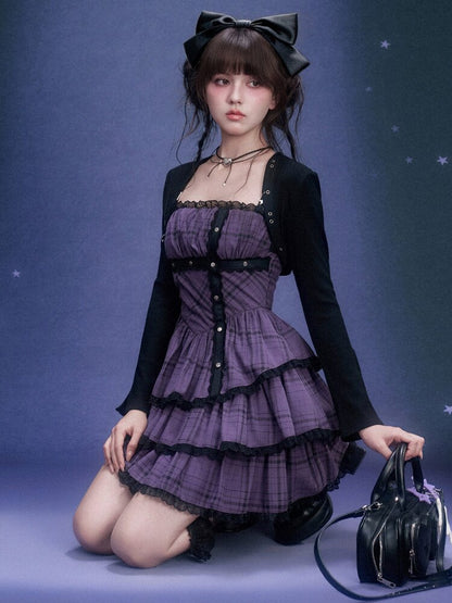 Purple Plaid Bandeau Cake Dress【s0000015757】
