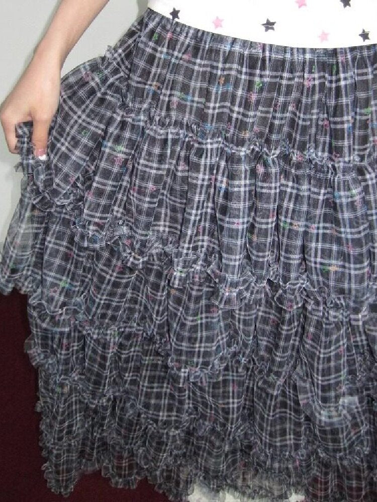Star Check Heavy Mesh Long Skirt【s0000018655】