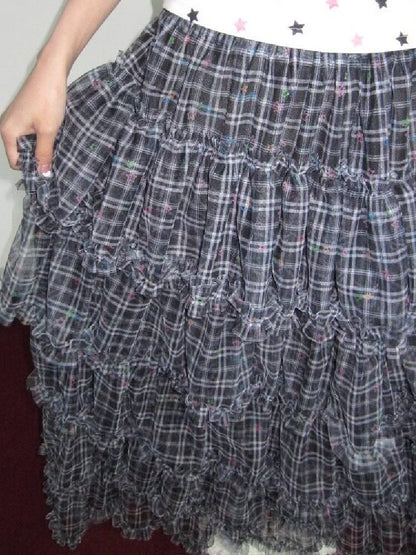Star Check Heavy Mesh Long Skirt【s0000018655】
