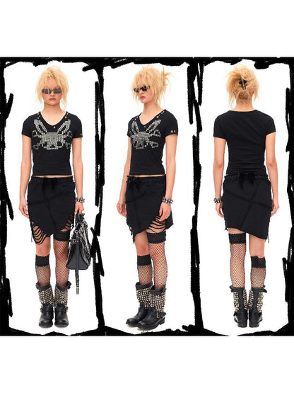 Studded Rabbit Skull Short T-shirt【s0000016936】