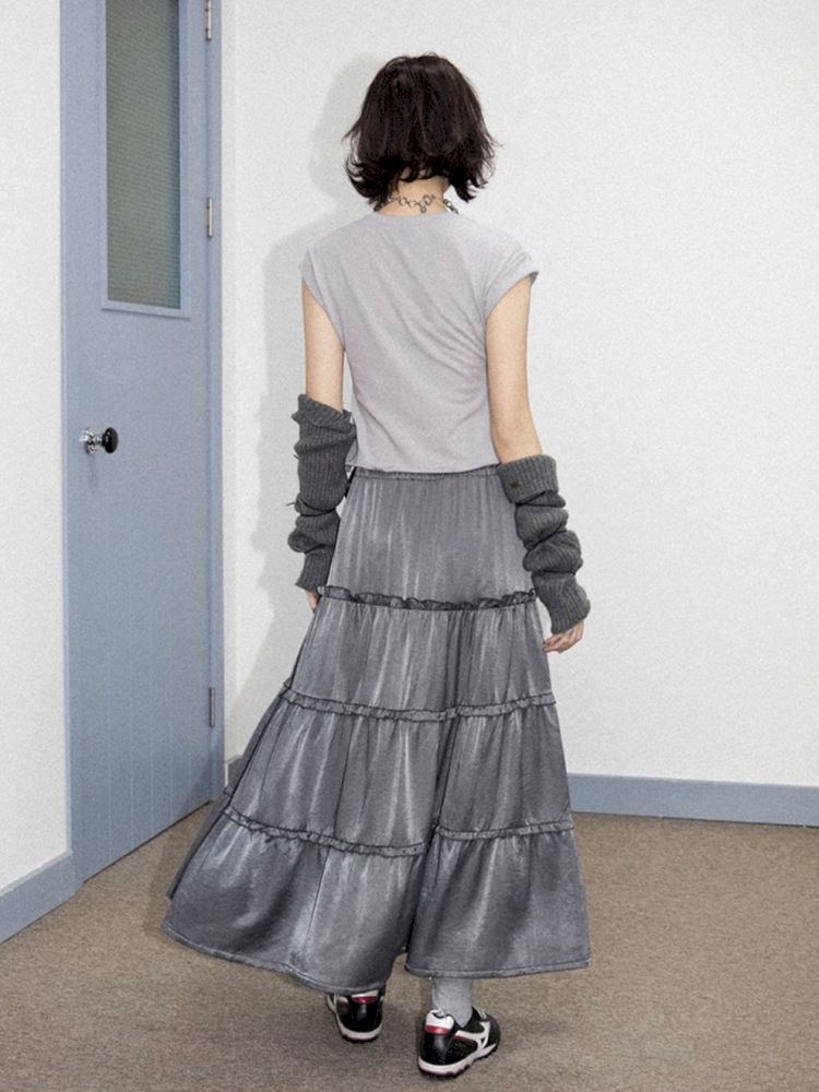 High waist thin a-line skirt【s0000012281】