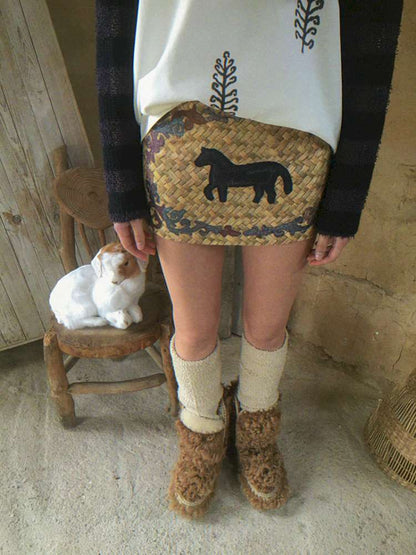 Bamboo Pony Print Padded Skirt【s0000015079】