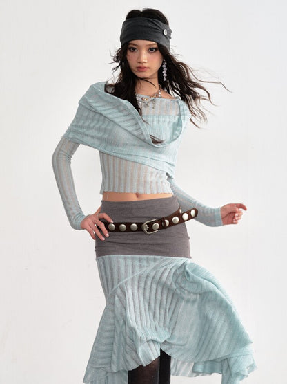 Mint Translucent Swing Collar Skirt【s0000015698】