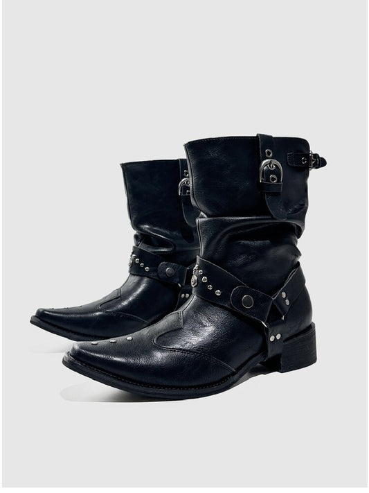Studded Pointed Chelsea Punk Boots【s0000015719】
