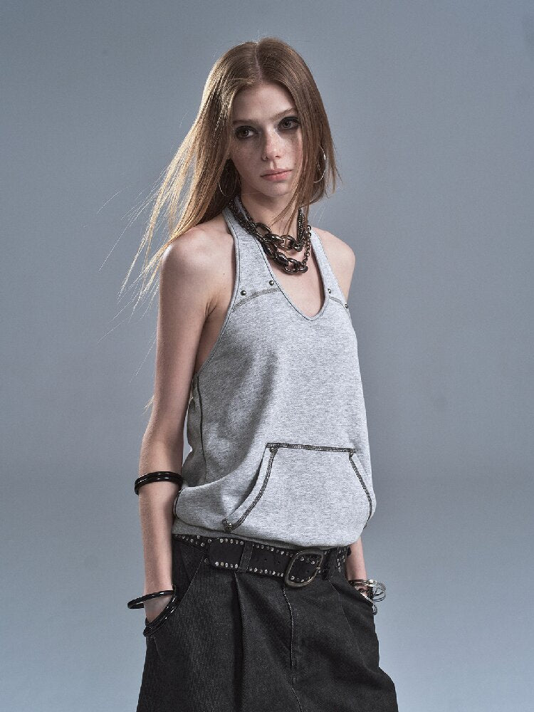 Halterneck Rivet Split Terry Vest【s0000016902】