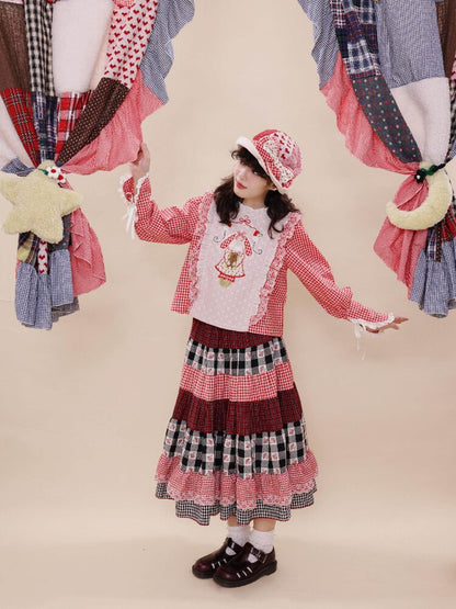 Pastoral Embroidered Plaid Sleeve【s0000019282】
