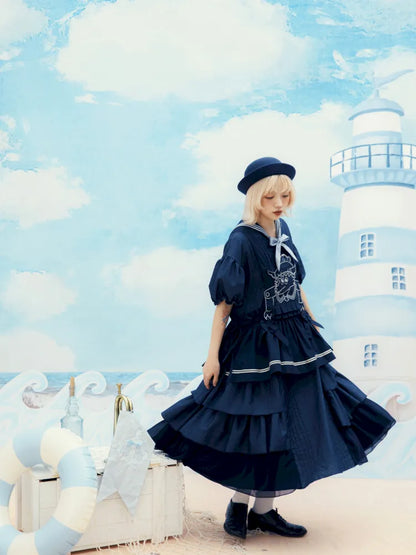 Navy Blue Layered Vest Apron【s0000014156】