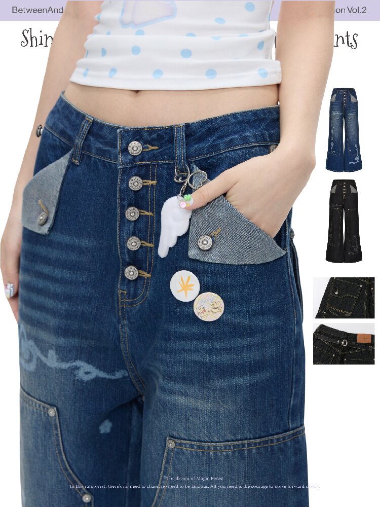 Stud Washed Two Tone Raw Jeans【s0000016398】