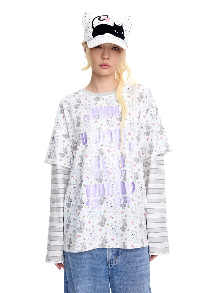 Print Two-Piece Style Long-Sleeve T-Shirt【s0000014093】