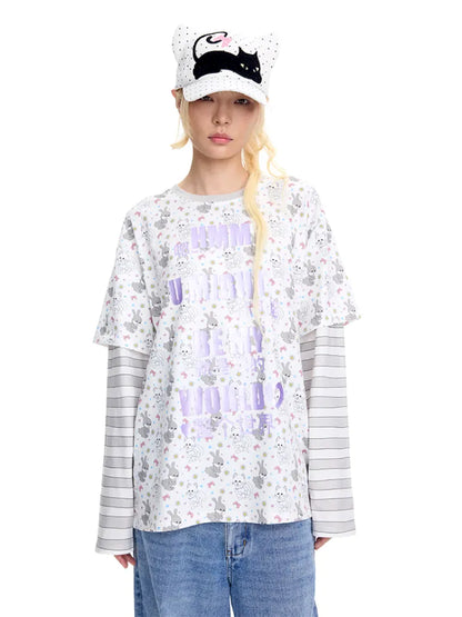 Print Two-Piece Style Long-Sleeve T-Shirt【s0000014093】