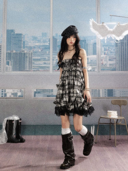 Lace Patchwork Plaid Sundress【s0000016277】