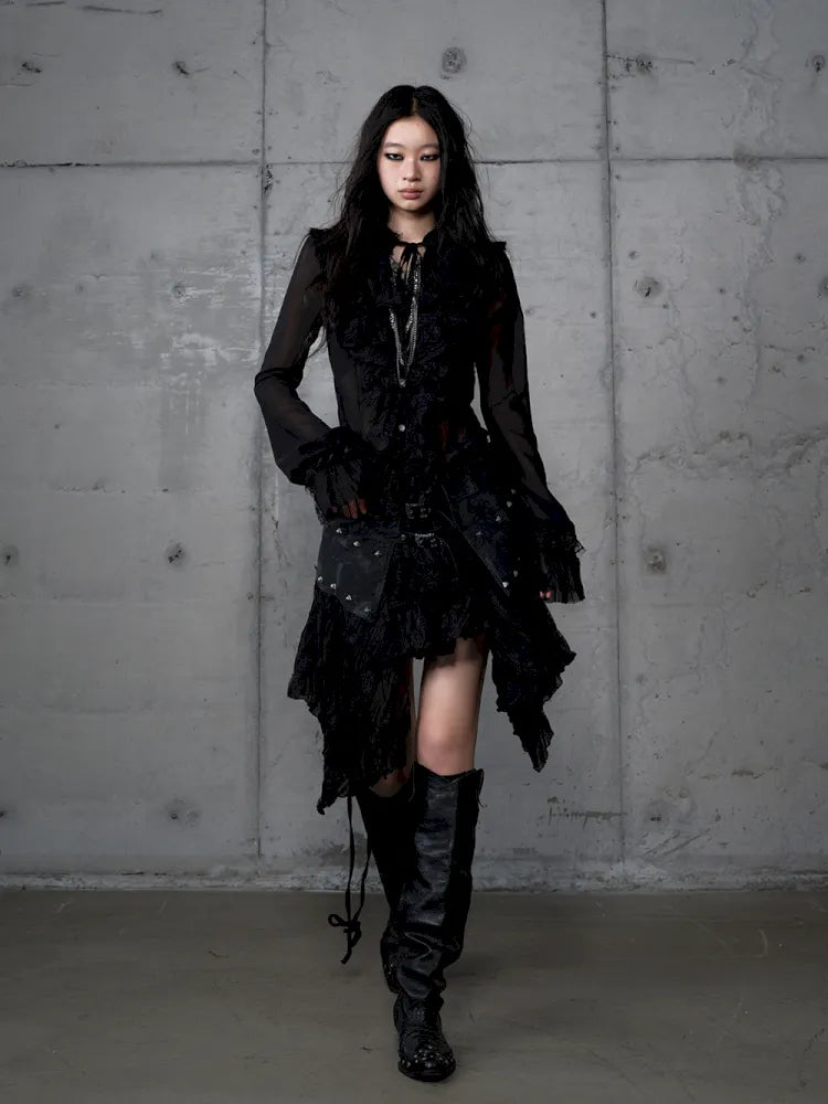 Asymmetrical multi-layer lace skirt【s0000013955】