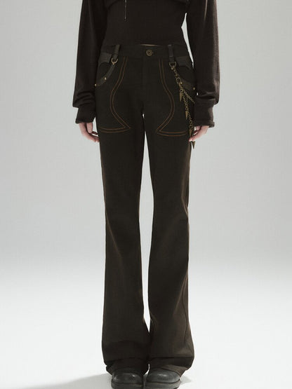 Coffee Low-Rise Leather Slacks【s0000015606】