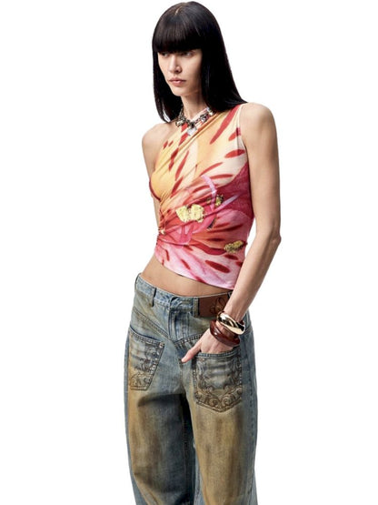 Floral One Shoulder Tank Top【s0000012393】