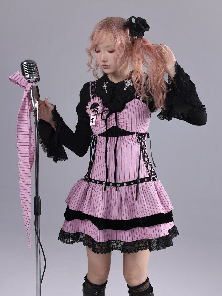 Striped Black Velvet Singing Gown【s0000016220】