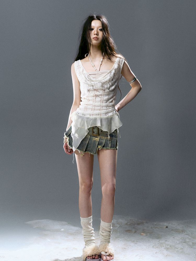 Hollow Swing Neck Sleeveless Blouse【s0000012644】