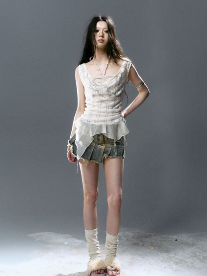 Hollow Swing Neck Sleeveless Blouse【s0000012644】