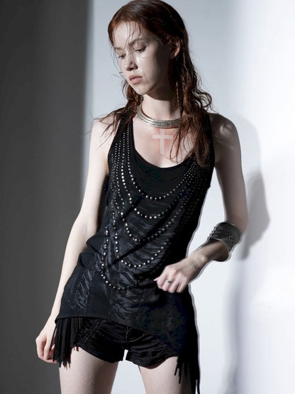 Irregular Print Metal Rivet Long Vest【s0000012830】