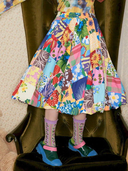 Patchwork Floral Print Skirt【s0000014148】