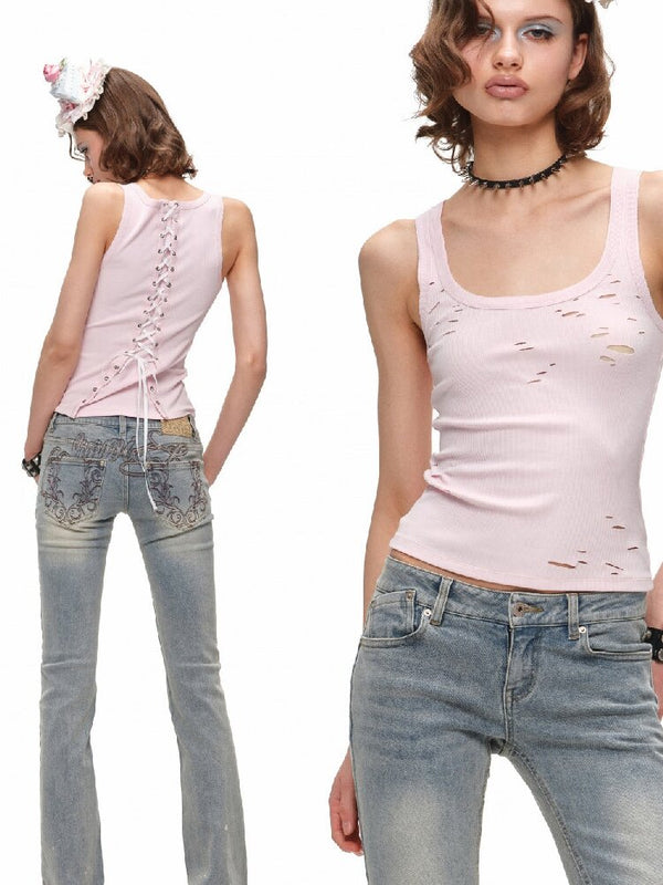 Brushed Embroidery Flared Jeans【s0000016924】