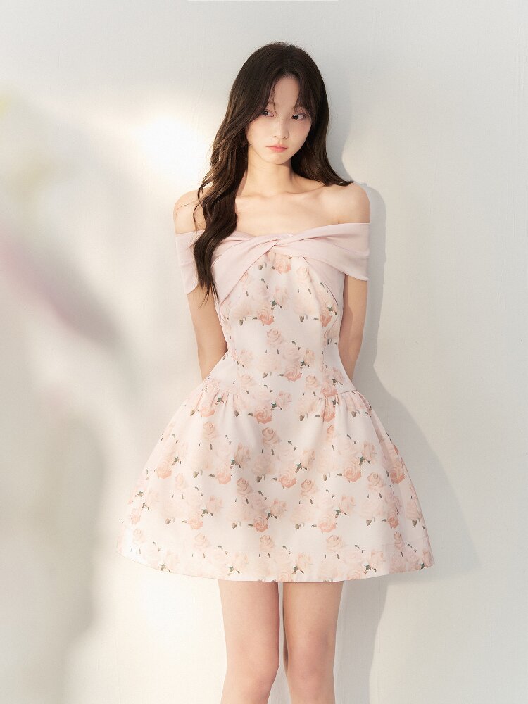 Satin Rose Oil Painting Puffy Dress【s0000016879】
