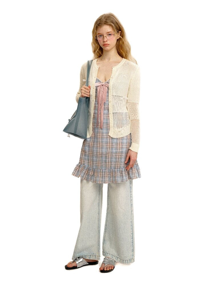 Vintage Plaid Bow Strap Top Dress【s0000017424】