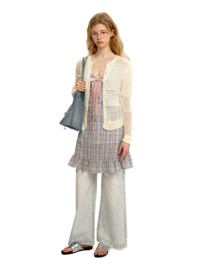 Vintage Plaid Bow Strap Top Dress【s0000017424】