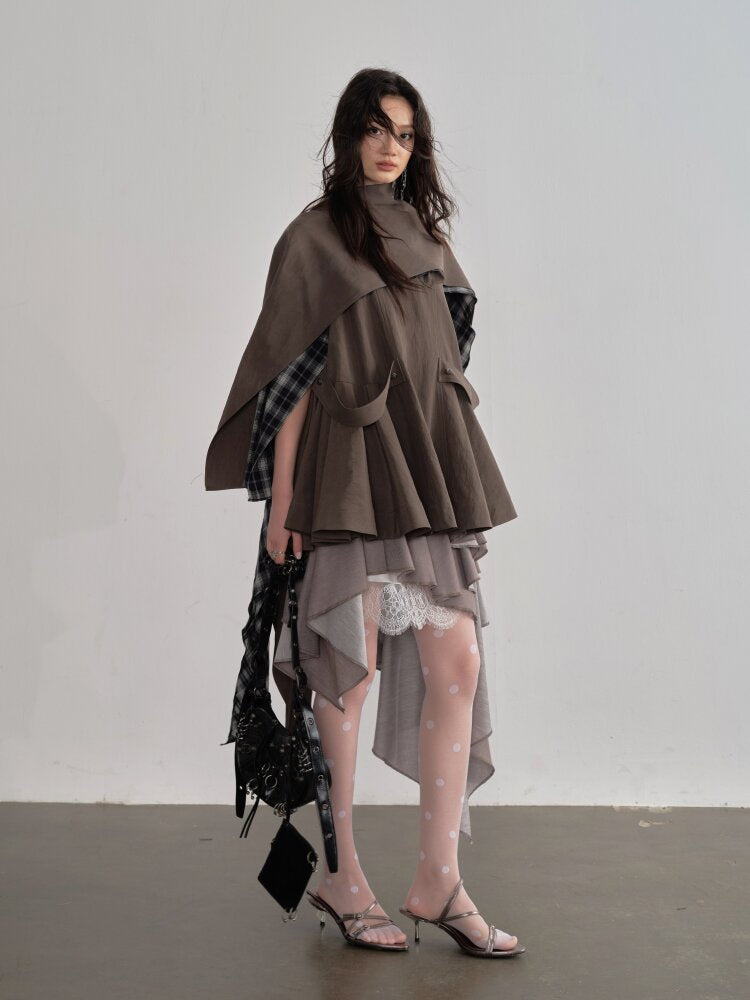 Earth Color Detachable Cape Sundress【s0000015692】
