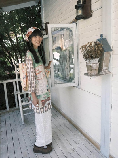 Color block print loose cake skirt【s0000012771】