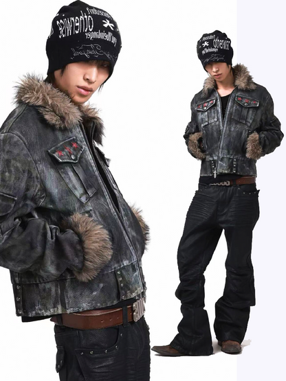 Washed Rivet Fur Collar Jacket【s0000018201】