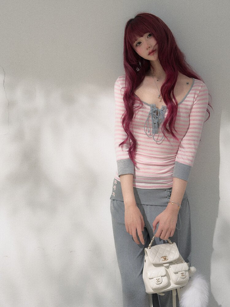 Striped Mid Sleeve Base Top【s0000019262】