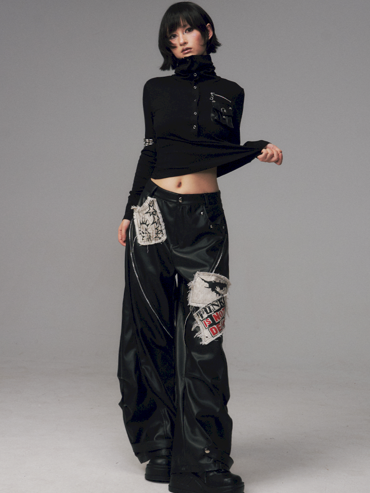 Studded Loose Curved-Leg Pants【s0000014455】