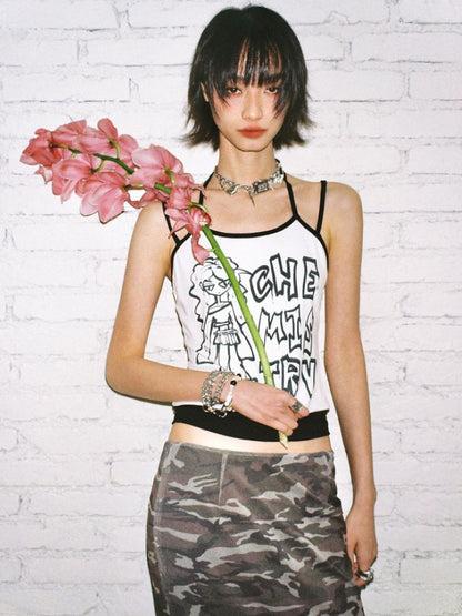 Fake two-piece manga camisole【s0000012425】