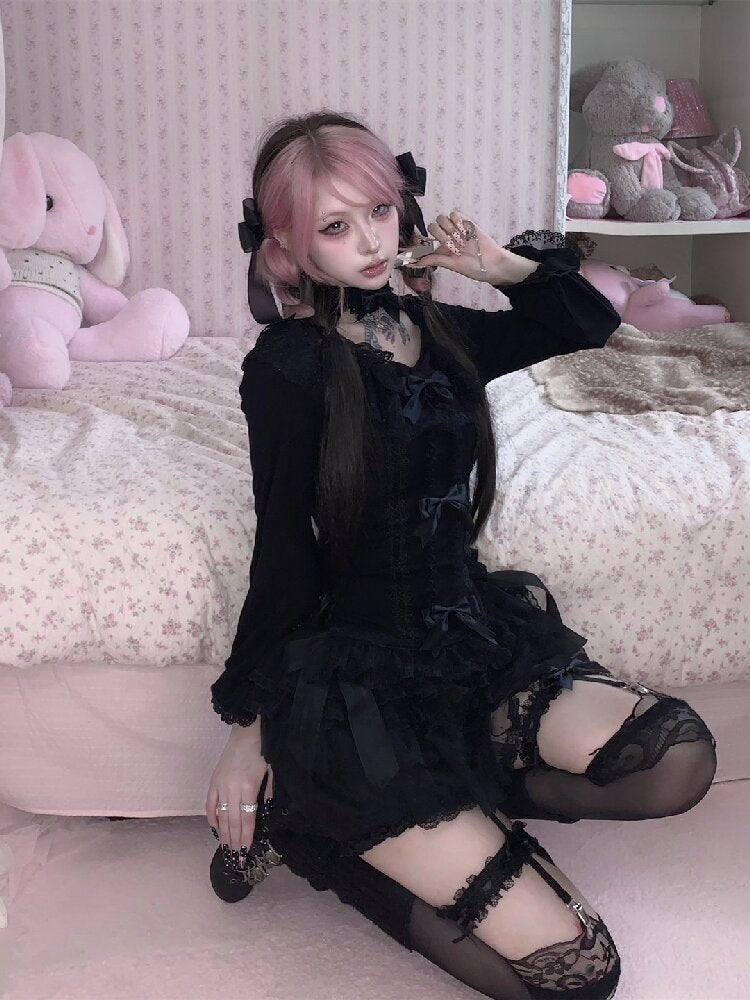 Multi-Layer Lace Bow Long Sleeve Shirt【s0000018533】