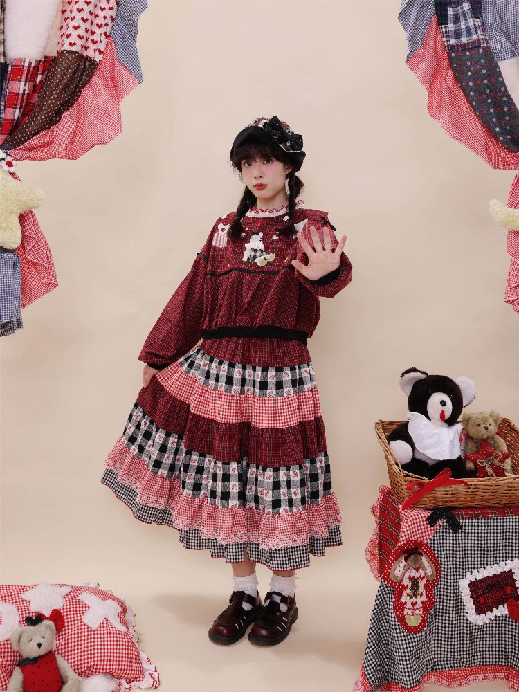 Checkered Patchwork Lace Dress【s0000019285】