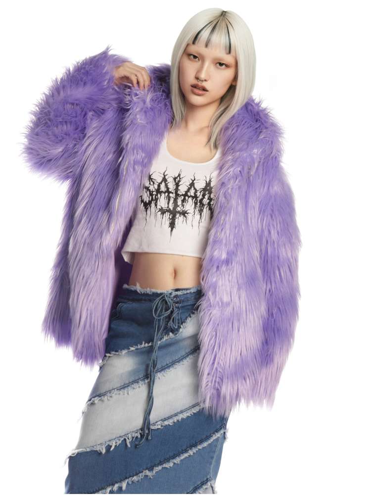 White Light Purple Fur Hooded Jacket【s0000014909】