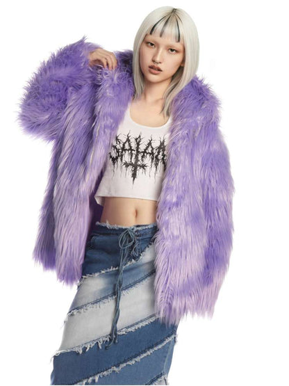 White Light Purple Fur Hooded Jacket【s0000014909】