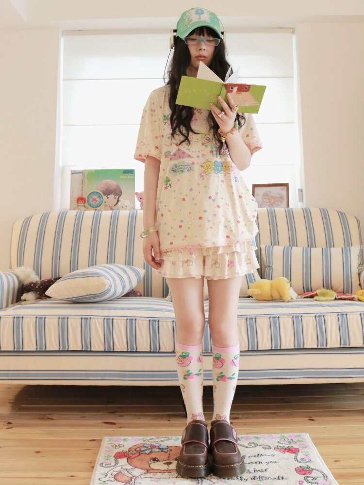 Strawberry Cat Cotton Mid Calf Socks【s0000017506】