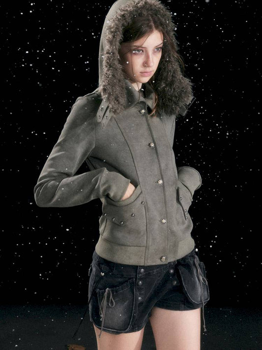 Fur Hood Vintage-Style Knit Jacket【s0000014426】