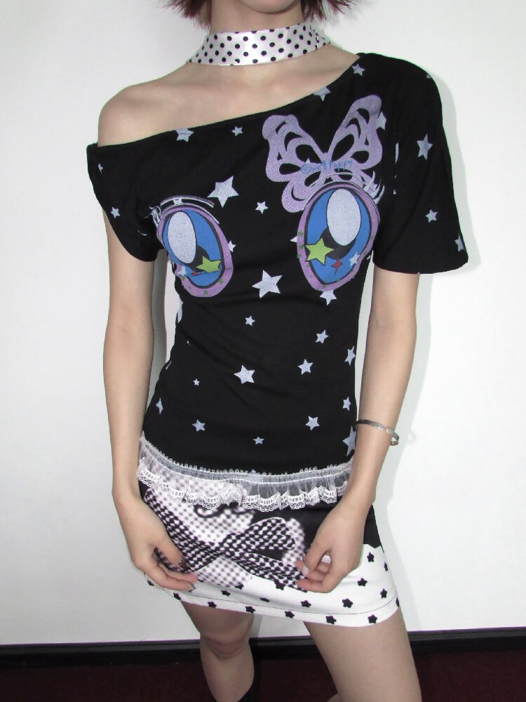 Butterfly Star Comic Eye Short Top【s0000018658】