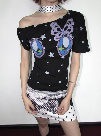 Butterfly Star Comic Eye Short Top【s0000018658】